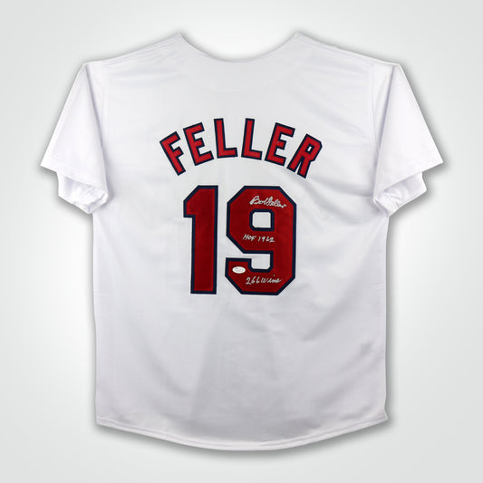 Bob Feller Signed Jersey Inscribed "HoF 1962" & "266 Wins"