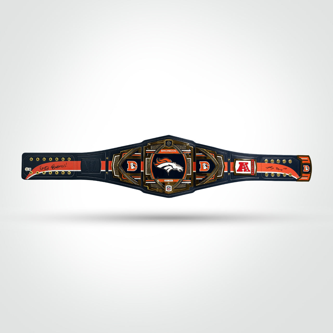 Bo Nix Signed Broncos WWE Belt Inscribed "Go Broncos!"