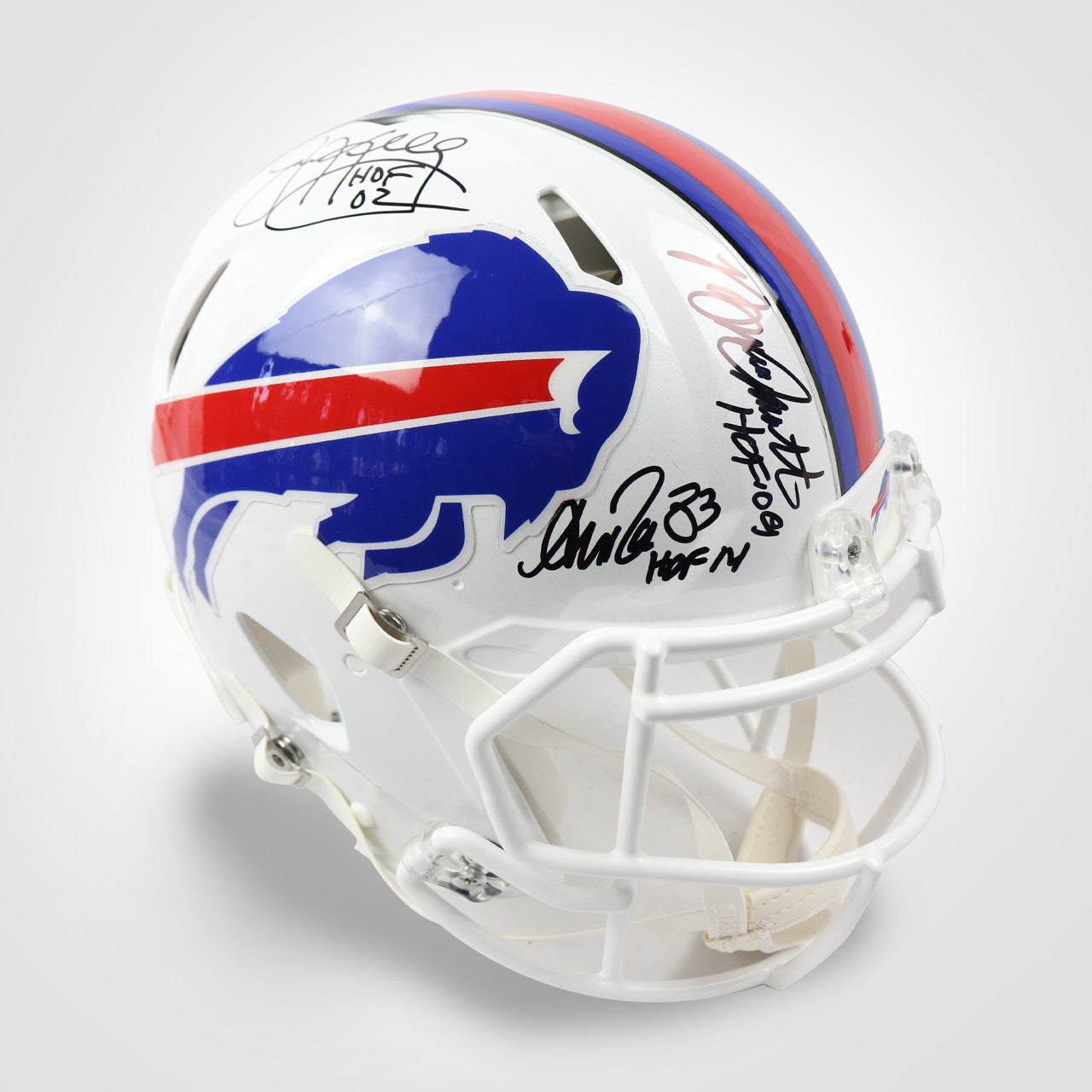 Quad Signed Bruce Smith / Jim Kelly / Thurman Thomas / Andre Reed Bills Speed Full Size Authentic Helmet Inscribed HoF Years