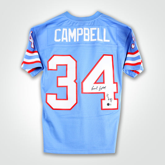 Earl Campbell Signed Oilers Mitchell & Ness Replica Jersey Inscribed "HoF 91"