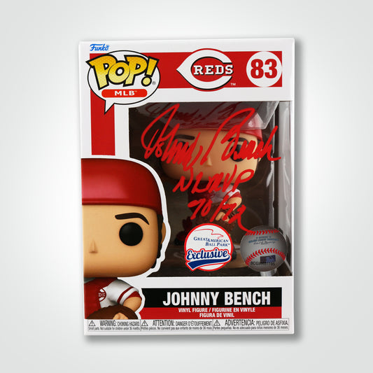 Johnny Bench Signed Reds Funko Pop! Inscribed 'NLMVP 70/72'
