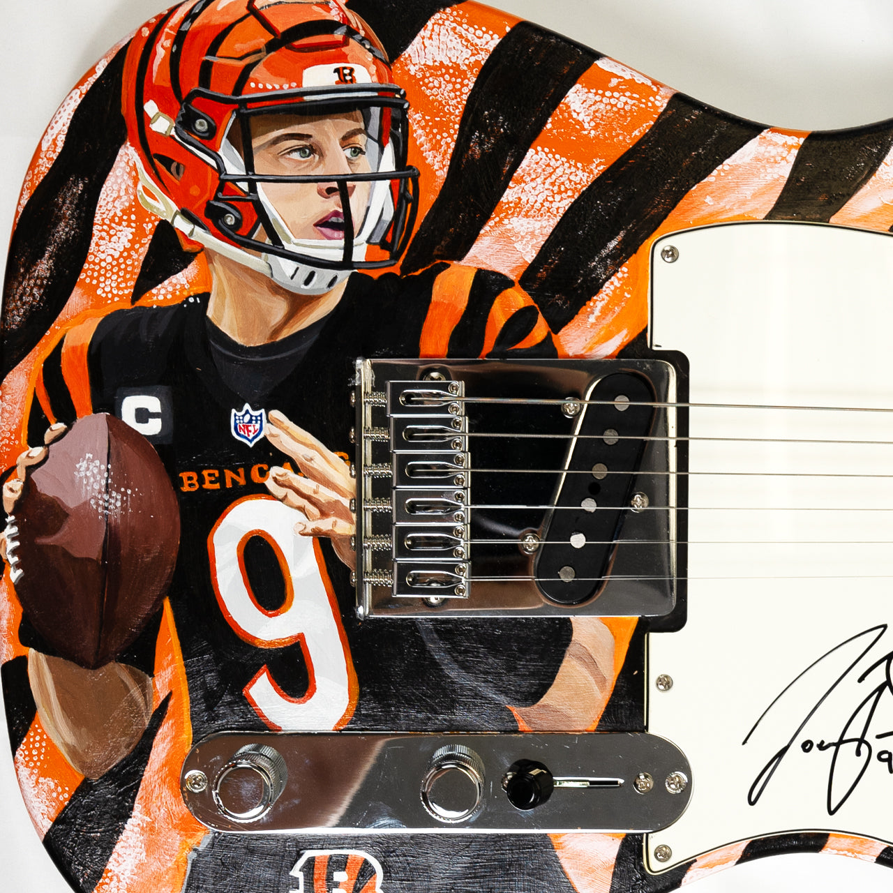 Joe Burrow Signed Bengals Painted Electric Guitar