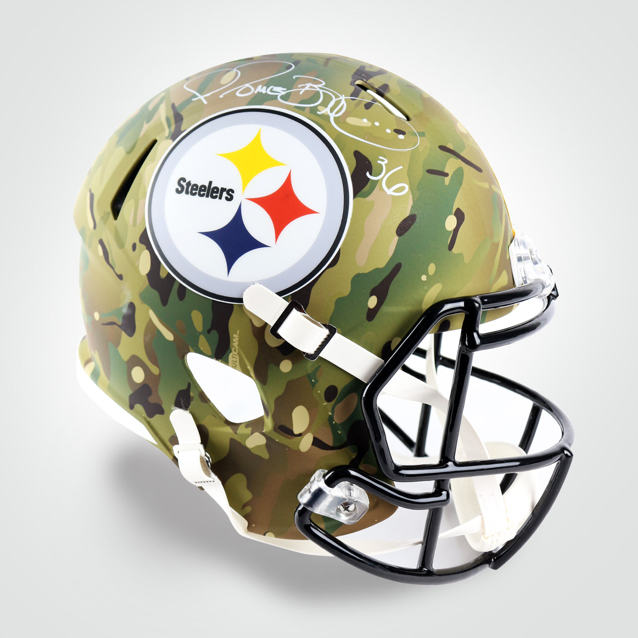 Jerome Bettis Signed Steelers Camo Speed Full Size Replica Helmet