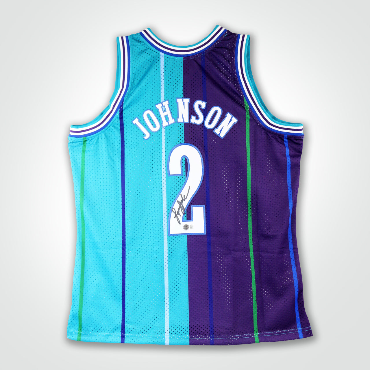 Larry Johnson Signed Hornets Mitchell & Ness Replica Jersey