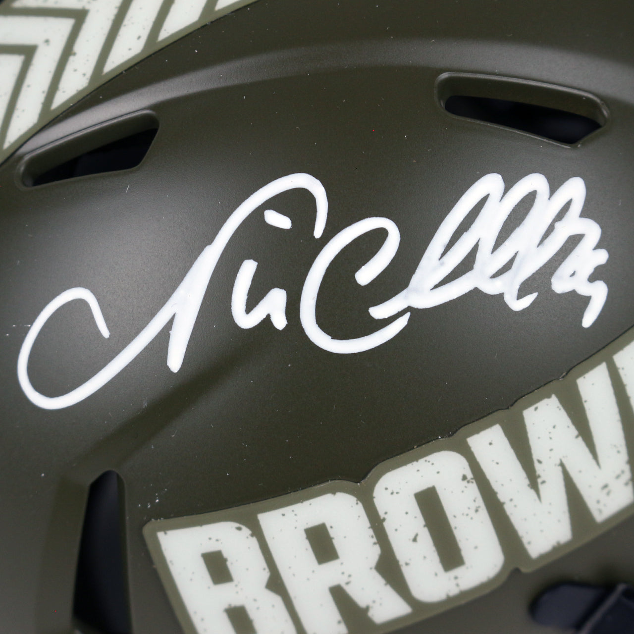 Nick Chubb Signed Browns Salute to Service Mini Helmet