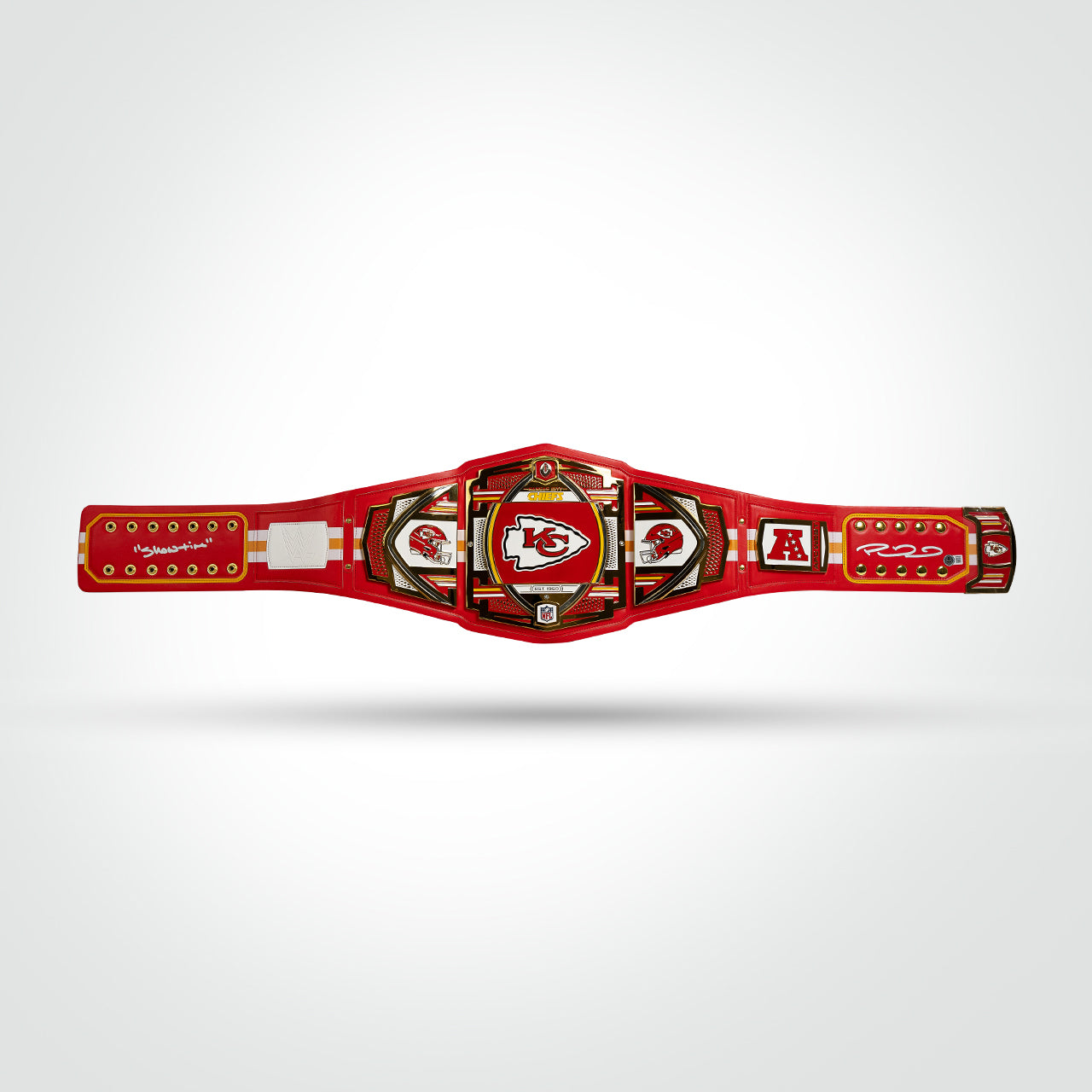 Patrick Mahomes Signed Chiefs WWE Belt Inscribed "Showtime"