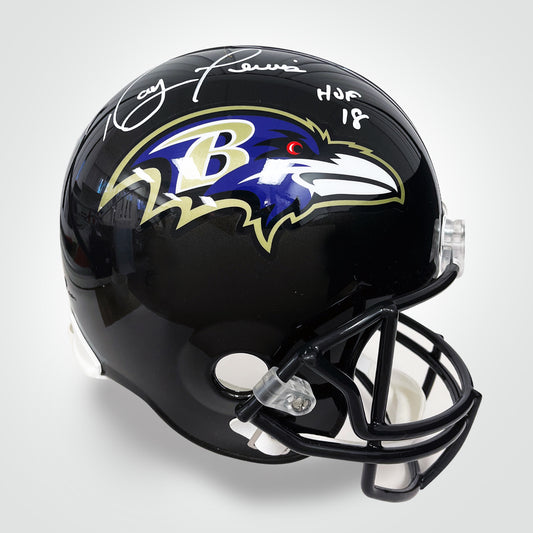 Ray Lewis Signed Ravens Speed Inscribed 'HoF 18' Full Size Replica Helmet