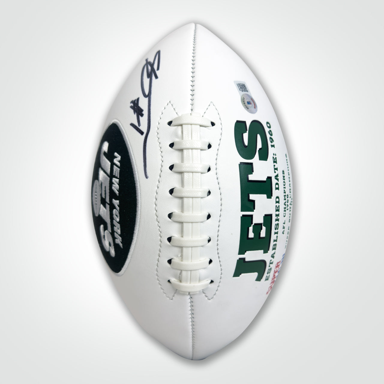 Ahmad 'Sauce' Gardner Signed Jets White Logo Football