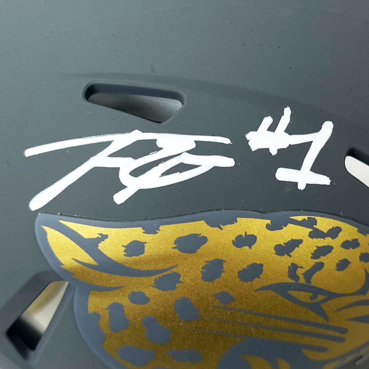 Travis Etienne Signed Jaguars Slate Mini Helmet