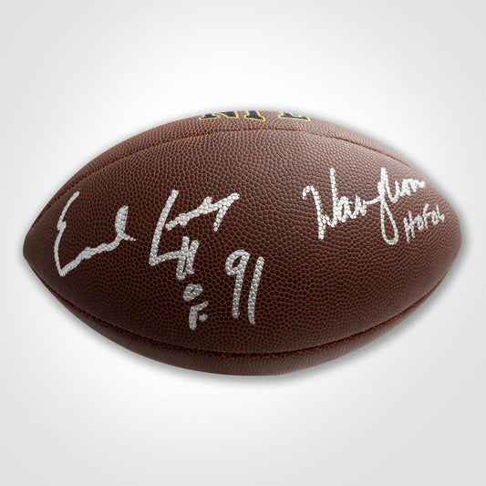 Warren Moon & Earl Campbell Dual Signed Football Inscribed "HoF 06" - Warren Moon & "HoF 91" - Earl Campbell - The Real Autograph