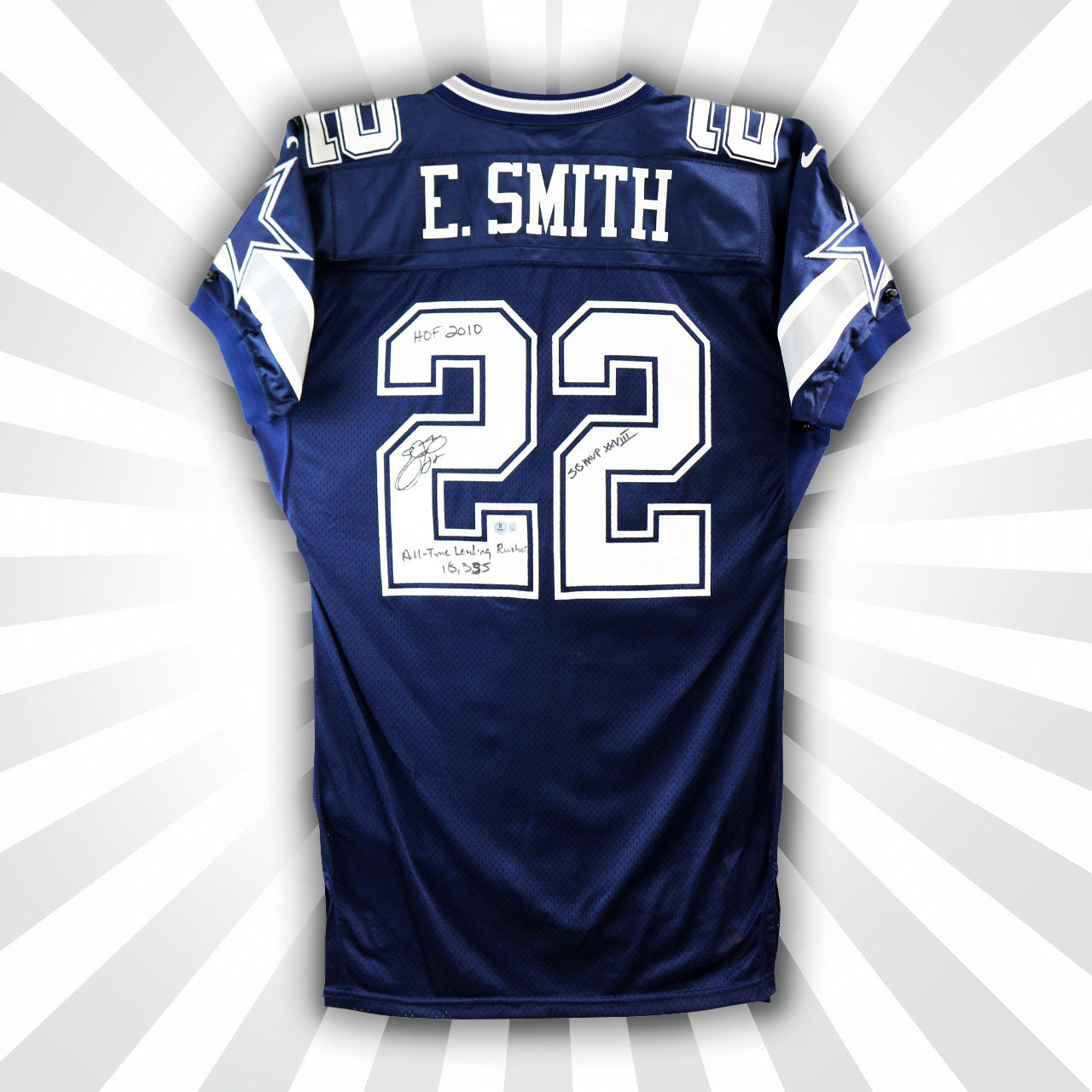 Emmitt Smith Signed Game Issued Cowboys Jersey With 3 Inscriptions - The Real Autograph