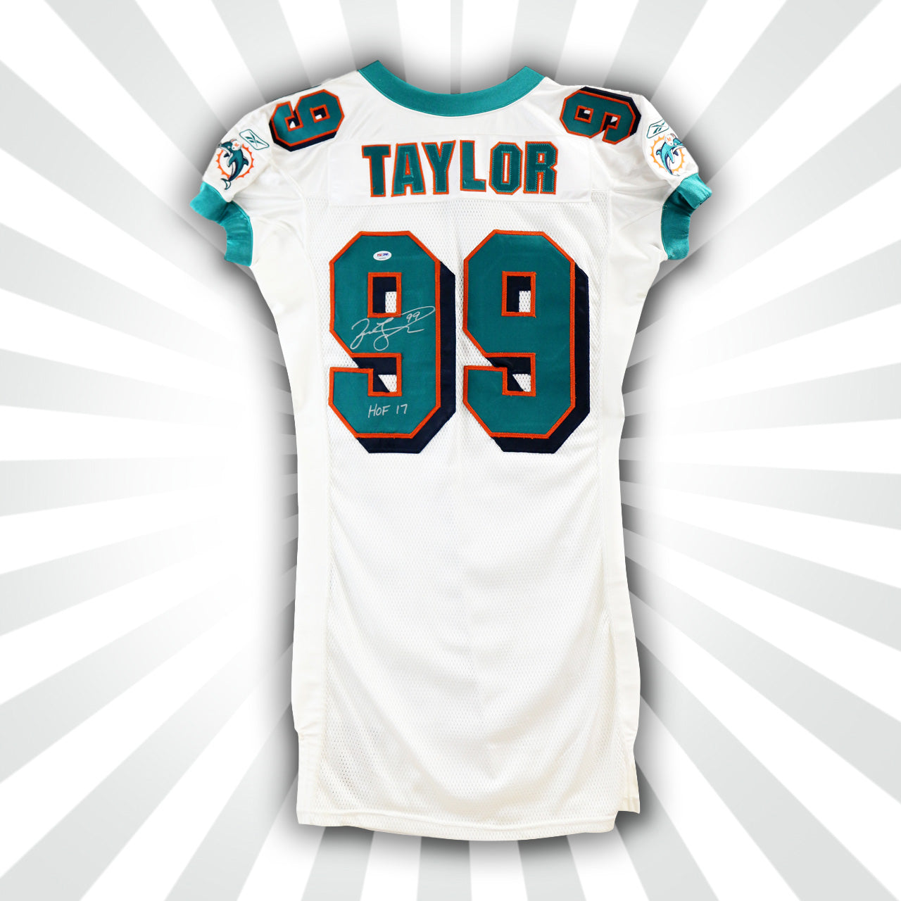 Jason Taylor Signed Game Issued Dolphins Jersey Inscribed "HOF 17" - The Real Autograph